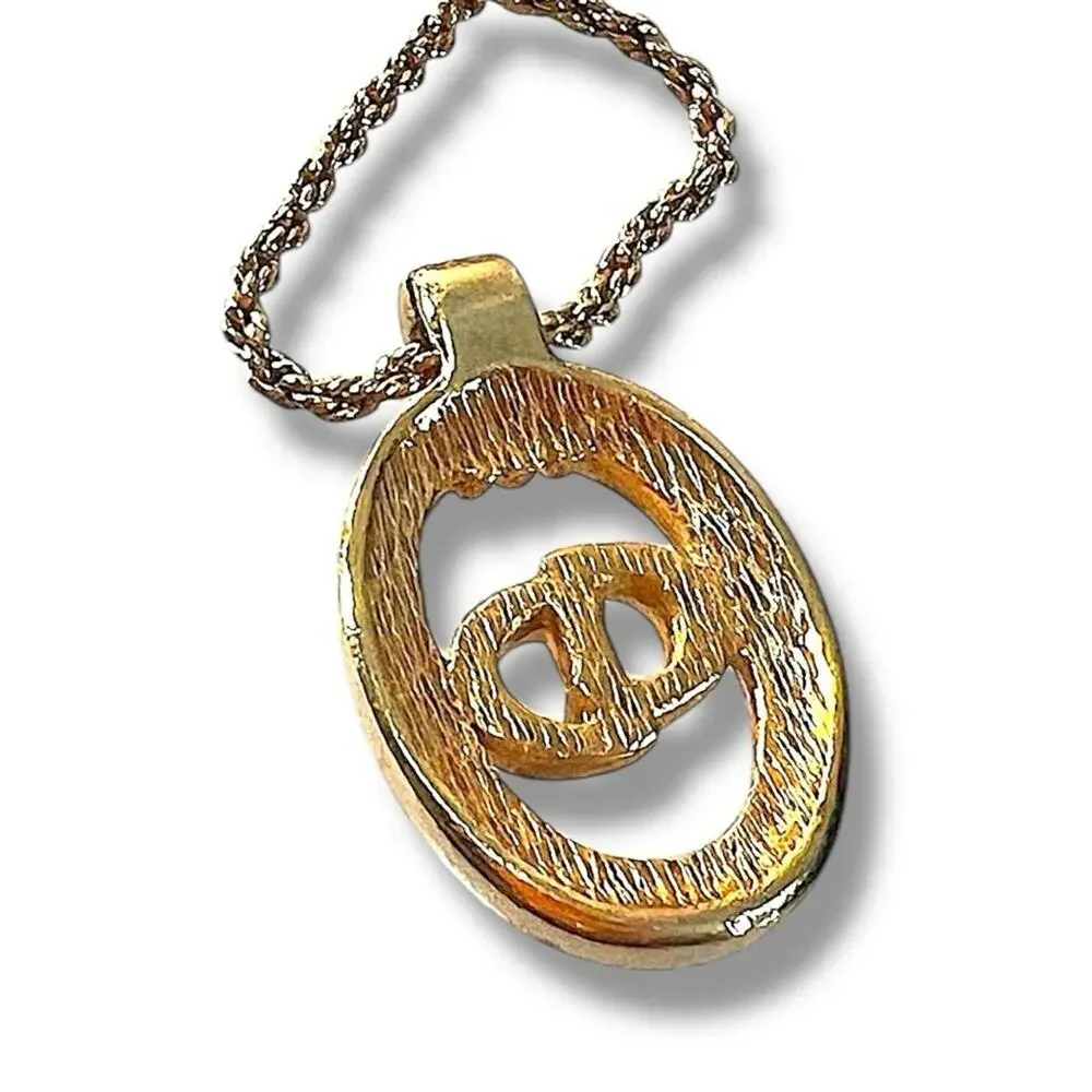 CHRISTIAN DIOR AUTH VINTAGE Gold Signature Necklace